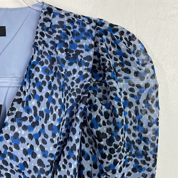 Express Blue Leopard Print Faux Wrap Peplum Top XS New - Picture 3 of 7